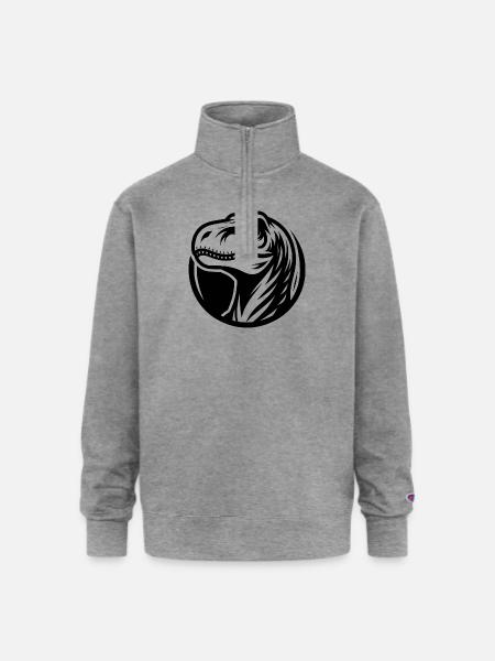 Grinning Raptor Logo Style - Champion Unisex 1/4 Zip Pullover Sweatshirt - heather gray