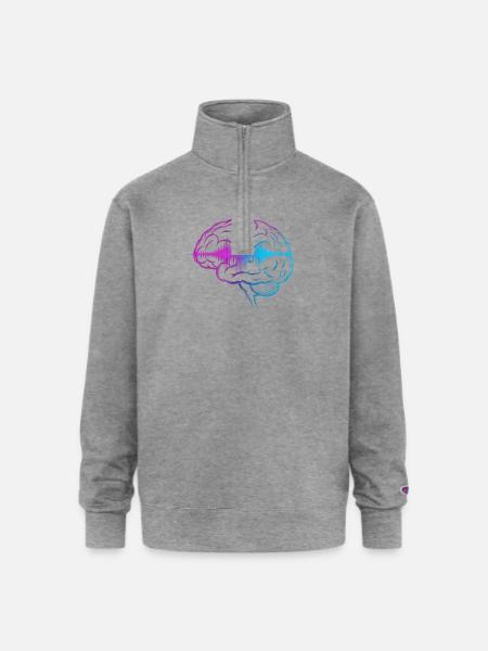 Neon Brain Wave Gradient - Champion Unisex 1/4 Zip Pullover Sweatshirt - heather gray