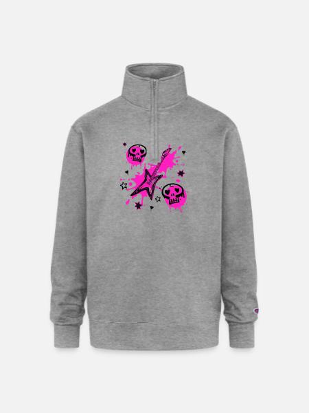 Neon Skull Guitar Splash - Champion Unisex 1/4 Zip Pullover Sweatshirt - heather gray