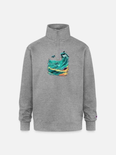 Pixel Beach CRT Dreams - Champion Unisex 1/4 Zip Pullover Sweatshirt - heather gray