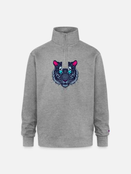 Neon Circuit Tiger - Champion Unisex 1/4 Zip Pullover Sweatshirt - heather gray