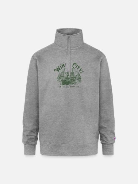 Windy City Skyboat Silhouette - Champion Unisex 1/4 Zip Pullover Sweatshirt - heather gray