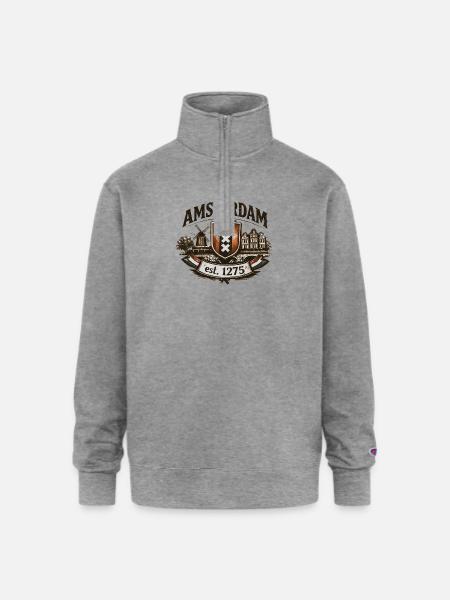Amsterdam – Windmill & Canal Crest - Champion Unisex 1/4 Zip Pullover Sweatshirt - heather gray