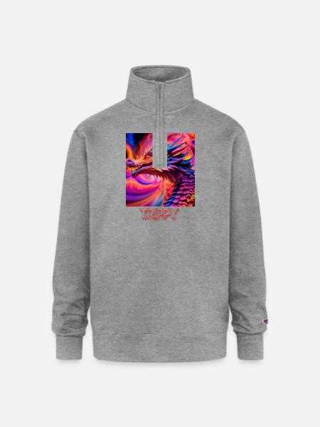 Trippy psychedelic fractal dragon - Champion Unisex 1/4 Zip Pullover Sweatshirt - heather gray