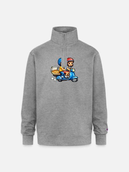 Boy and Girl on Vespa with Pizza! - Champion Unisex 1/4 Zip Pullover Sweatshirt - heather gray