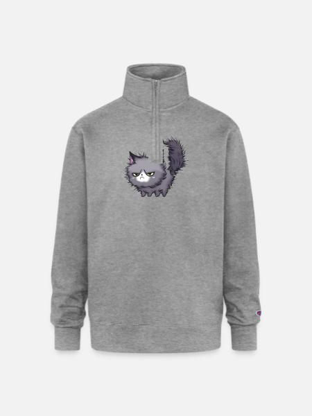 Grumpy Cat Messy Hair - Champion Unisex 1/4 Zip Pullover Sweatshirt - heather gray