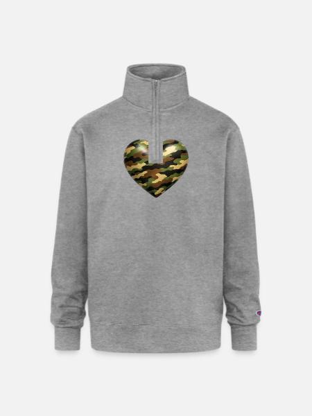 Camo Heart - Champion Unisex 1/4 Zip Pullover Sweatshirt - heather gray