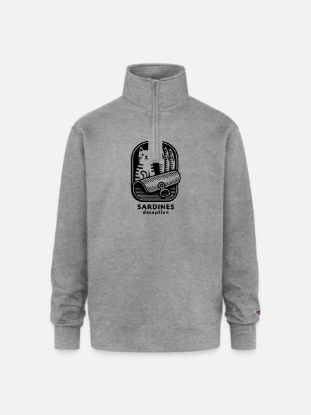 Funny Cat Sardines Deception - Champion Unisex 1/4 Zip Pullover Sweatshirt - heather gray