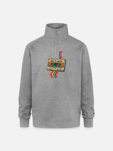 Vintage Boho Cassette Tape Design - Champion Unisex 1/4 Zip Pullover Sweatshirt - heather gray