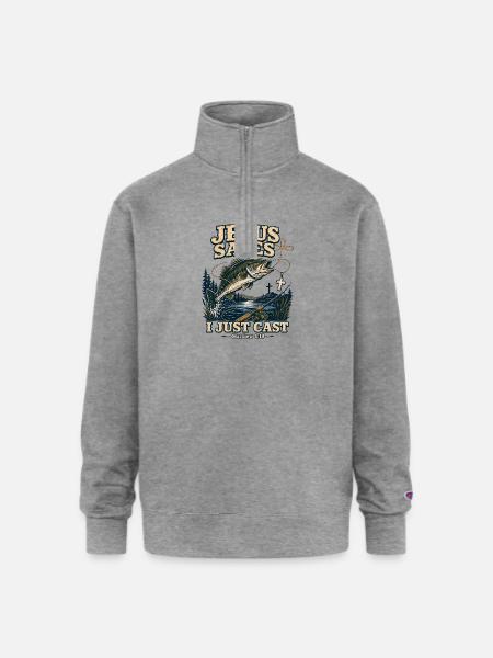 Jesus Saves I Just Cast Christian Fishing - Champion Unisex 1/4 Zip Pullover Sweatshirt - heather gray