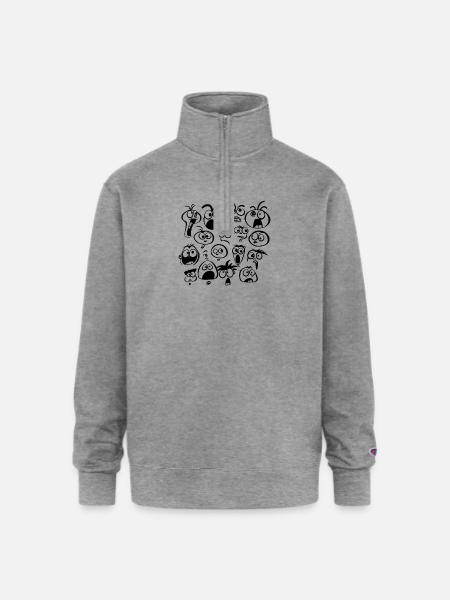Funny Faces - Champion Unisex 1/4 Zip Pullover Sweatshirt - heather gray