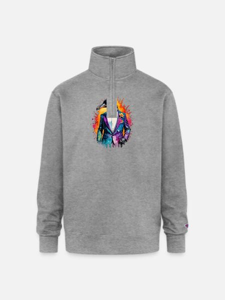 Penguin in suit - Champion Unisex 1/4 Zip Pullover Sweatshirt - heather gray