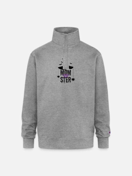 Momster Halloween Print - Champion Unisex 1/4 Zip Pullover Sweatshirt - heather gray