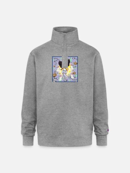 Mothman & Isobod - Champion Unisex 1/4 Zip Pullover Sweatshirt - heather gray