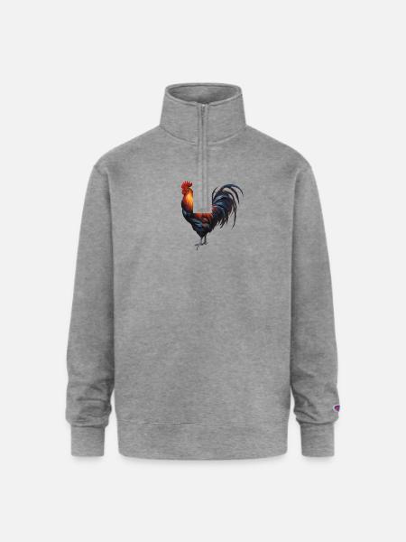 Rooster - "Cluck Commander" - Champion Unisex 1/4 Zip Pullover Sweatshirt - heather gray