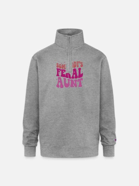 Somebody's Feral Aunt - Champion Unisex 1/4 Zip Pullover Sweatshirt - heather gray