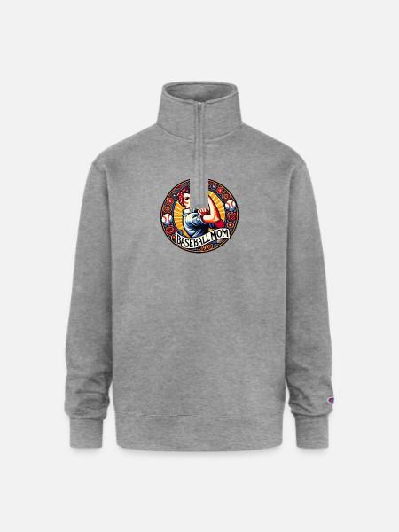 Baseball Mom 1970s Emblem - Champion Unisex 1/4 Zip Pullover Sweatshirt - heather gray