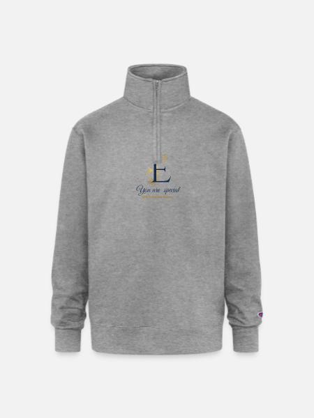 Elegant E with Gold Flourish - Champion Unisex 1/4 Zip Pullover Sweatshirt - heather gray