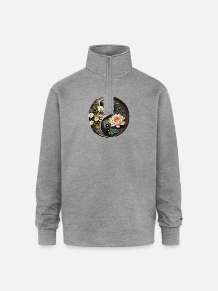 Lotus Flower Pond Yang - Champion Unisex 1/4 Zip Pullover Sweatshirt - heather gray