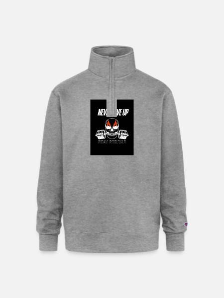 Never Give Up Skull Fitness - Champion Unisex 1/4 Zip Pullover Sweatshirt - heather gray