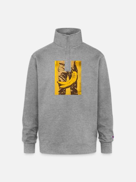 Banana Pop Art Silhouette - Champion Unisex 1/4 Zip Pullover Sweatshirt - heather gray