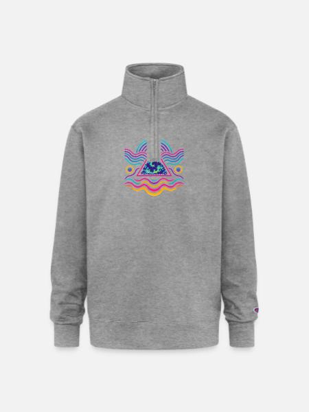 Neon Triangle Fractal Wave - Champion Unisex 1/4 Zip Pullover Sweatshirt - heather gray