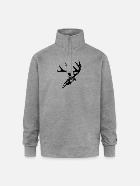 Deer Skull - Champion Unisex 1/4 Zip Pullover Sweatshirt - heather gray