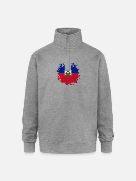 Haiti flags blob - Champion Unisex 1/4 Zip Pullover Sweatshirt - heather gray