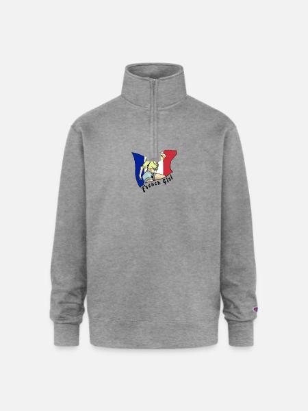 France girl flag design - Champion Unisex 1/4 Zip Pullover Sweatshirt - heather gray