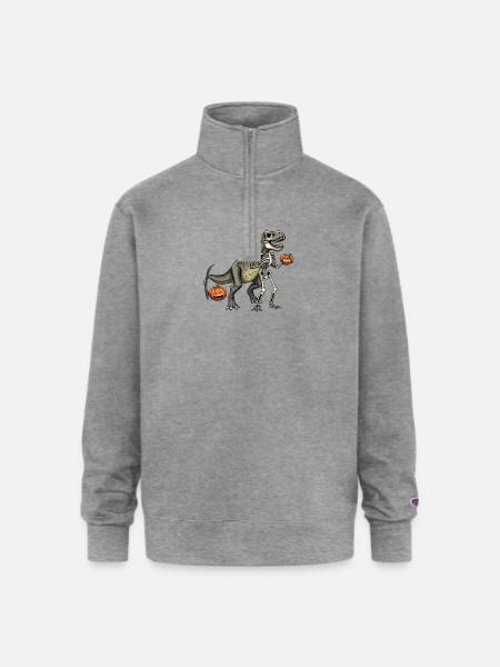 Dinosaur Skeleton Carving with Jack-o-Lantern - Champion Unisex 1/4 Zip Pullover Sweatshirt - heather gray