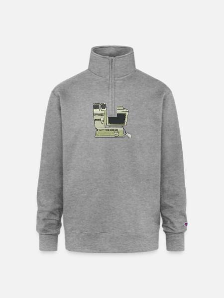 Retro Computer Desk Setup - Champion Unisex 1/4 Zip Pullover Sweatshirt - heather gray
