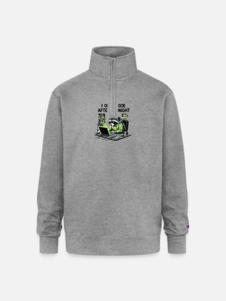 Midnight Coder Raccoon - Champion Unisex 1/4 Zip Pullover Sweatshirt - heather gray