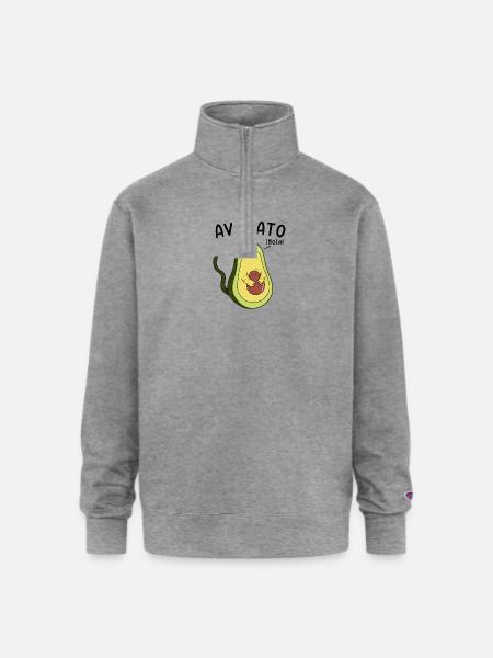 Cheerful Avocado Hugging Seed - Champion Unisex 1/4 Zip Pullover Sweatshirt - heather gray