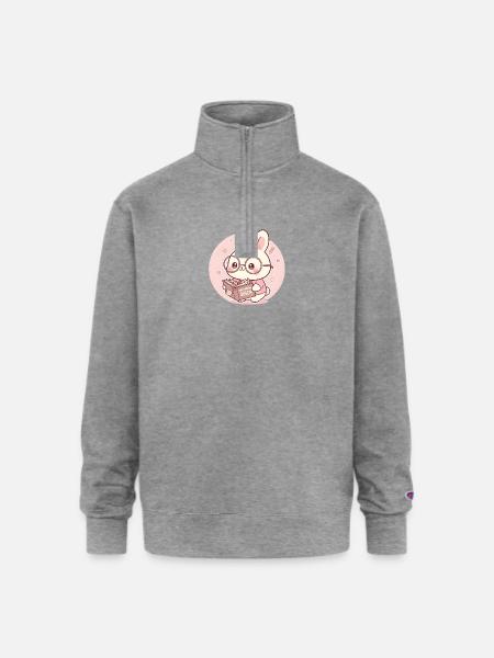 Overthinking Queen Bunny Reading - Champion Unisex 1/4 Zip Pullover Sweatshirt - heather gray
