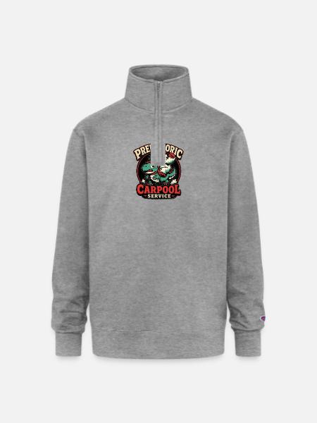 Prehistoric Carpool Service - Champion Unisex 1/4 Zip Pullover Sweatshirt - heather gray