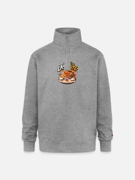 The Last Bite Cat Pizza - Champion Unisex 1/4 Zip Pullover Sweatshirt - heather gray