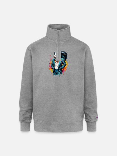 Skunk in suit - Champion Unisex 1/4 Zip Pullover Sweatshirt - heather gray
