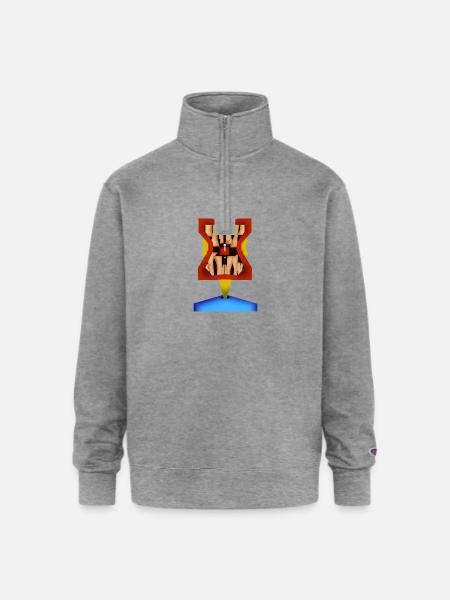 Crazy Face - Champion Unisex 1/4 Zip Pullover Sweatshirt - heather gray