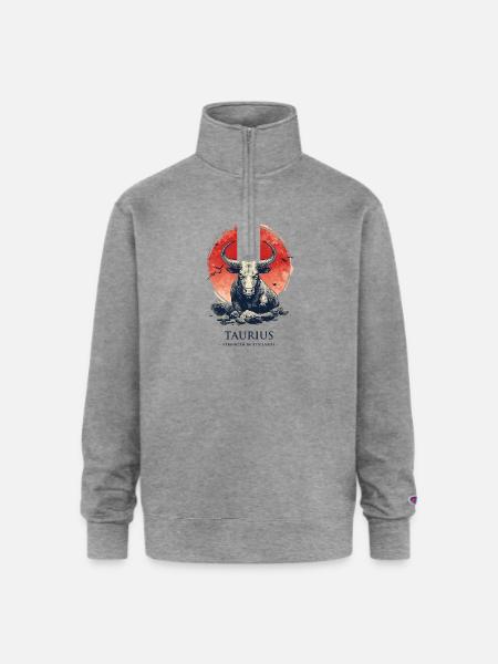 Taurus Bull at Sunset Circle - Champion Unisex 1/4 Zip Pullover Sweatshirt - heather gray