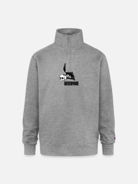 Raven and Skull Monochrome Gothic - Champion Unisex 1/4 Zip Pullover Sweatshirt - heather gray