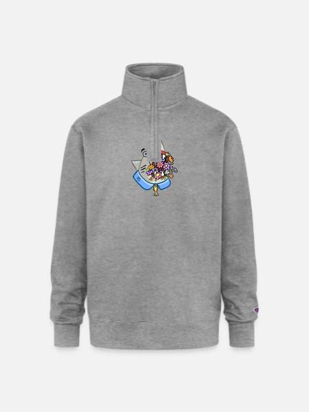 Shark Floral Attack - Champion Unisex 1/4 Zip Pullover Sweatshirt - heather gray