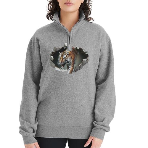 Fashion Design Tiger Coming Out, Wild Feline Tiger - Champion Unisex 1/4 Zip Pullover Sweatshirt