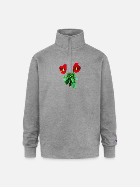 Red Pansy Duo - Champion Unisex 1/4 Zip Pullover Sweatshirt - heather gray