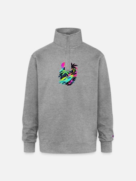 Neon Tropic Sunset Splash - Champion Unisex 1/4 Zip Pullover Sweatshirt - heather gray