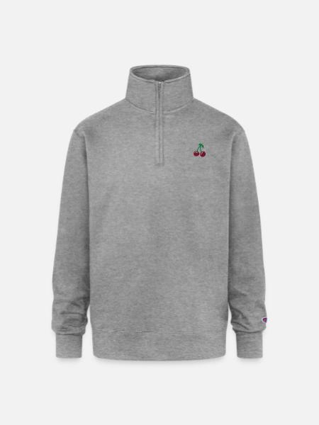 Cherries embroidered - Champion Unisex 1/4 Zip Pullover Sweatshirt - heather gray