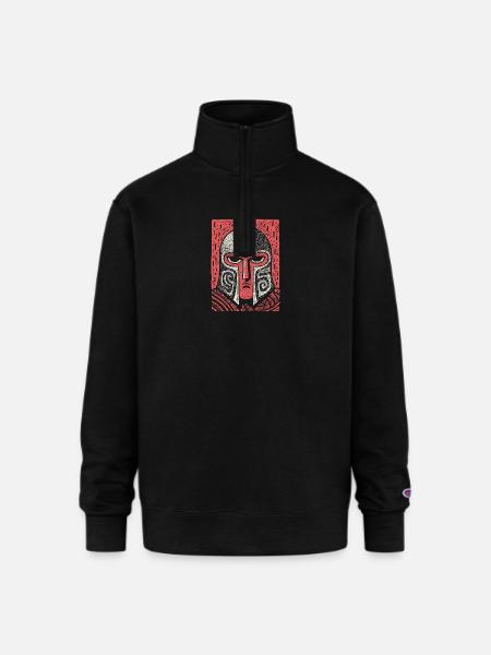Spartan Helmet Halftone Icon - Champion Unisex 1/4 Zip Pullover Sweatshirt - black