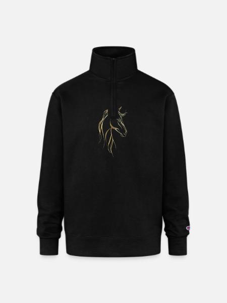 Golden horse line art  - Champion Unisex 1/4 Zip Pullover Sweatshirt - black