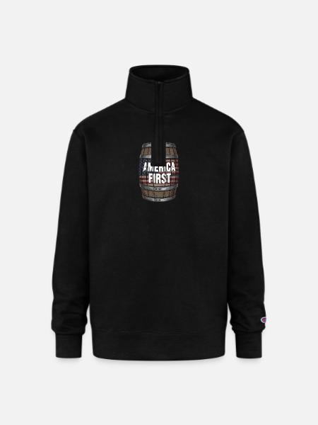 American Flag Wood Barrel - Champion Unisex 1/4 Zip Pullover Sweatshirt - black