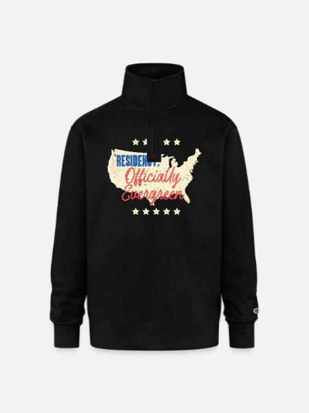 Green Card Residency Officially Evergreen - Champion Unisex 1/4 Zip Pullover Sweatshirt - black