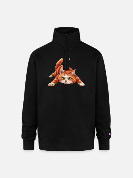Funny Cat - Champion Unisex 1/4 Zip Pullover Sweatshirt - black